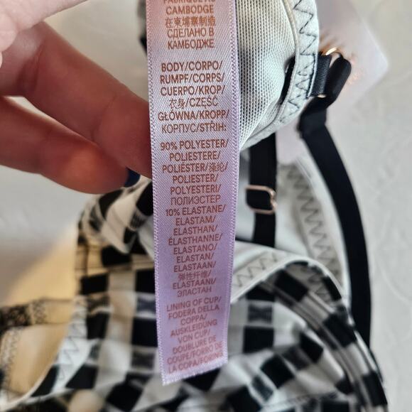 Savage Fenty Black White Gingham Unlined Plunge Bra Women's Size 34C NWT - Picture 5 of 5